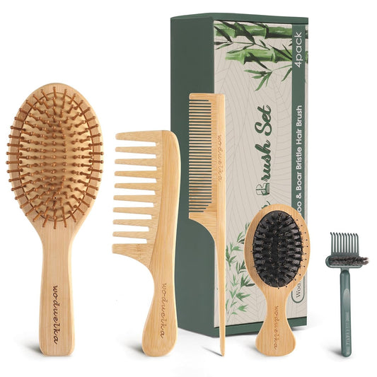 5 Pack Bamboo Hair Brush Set for Hair Growth, Detangling Comb Set
