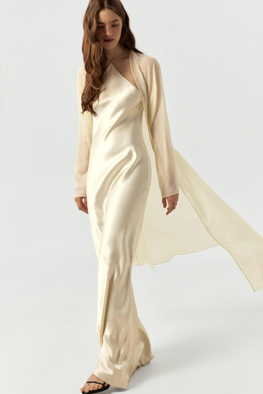 30 Momme Pure Silk Halter Backless Maxi Gown