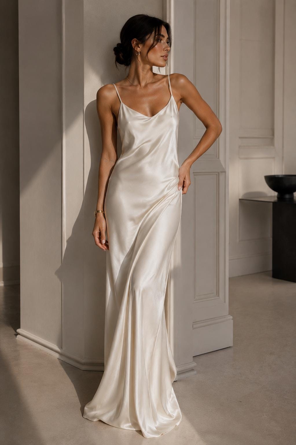 minimalist slip dresses Women's Silk Dress | Elegant Ivory Maxi Dress | Luxury Bias Cut Silk Dress | Backless Evening Dress Style Dispatch: Kylie Jenner 4228 Reviews Delicate shoulder straps Size:NB