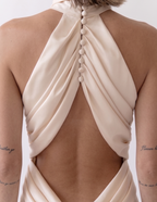 Ablaze Ivory Draped Backless Halter Gown