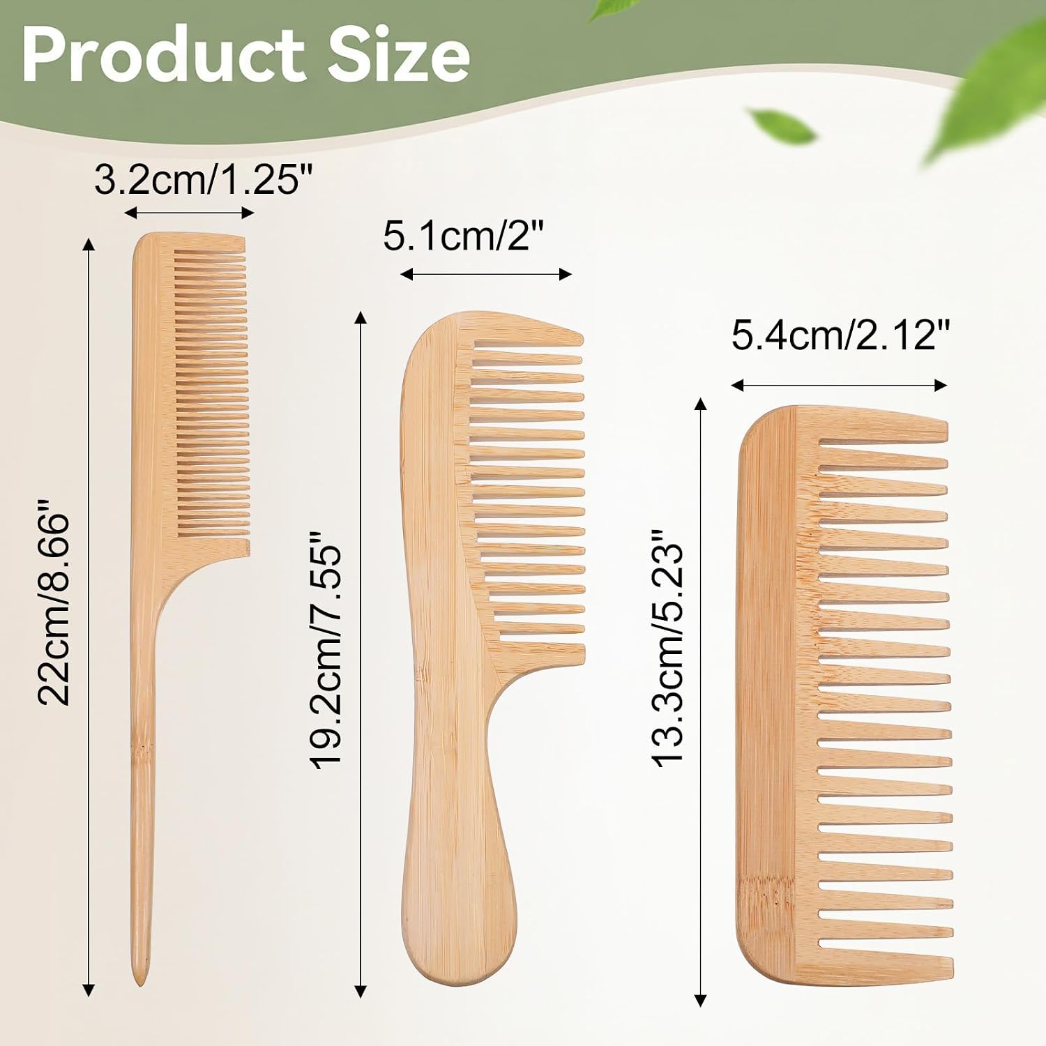 3PCS Bamboo Comb Natural Wooden Comb for Women