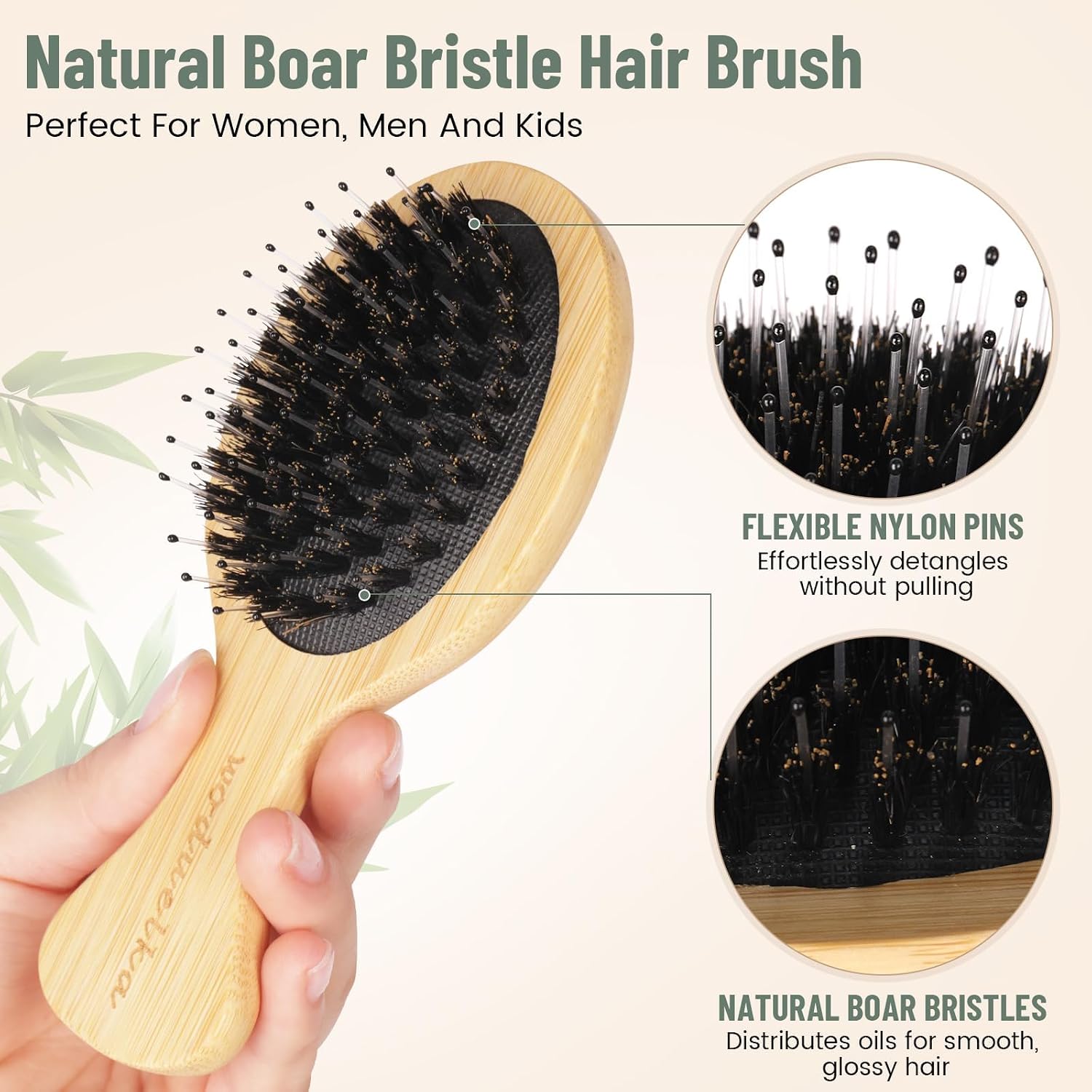 5 Pack Bamboo Hair Brush Set for Hair Growth, Detangling Comb Set