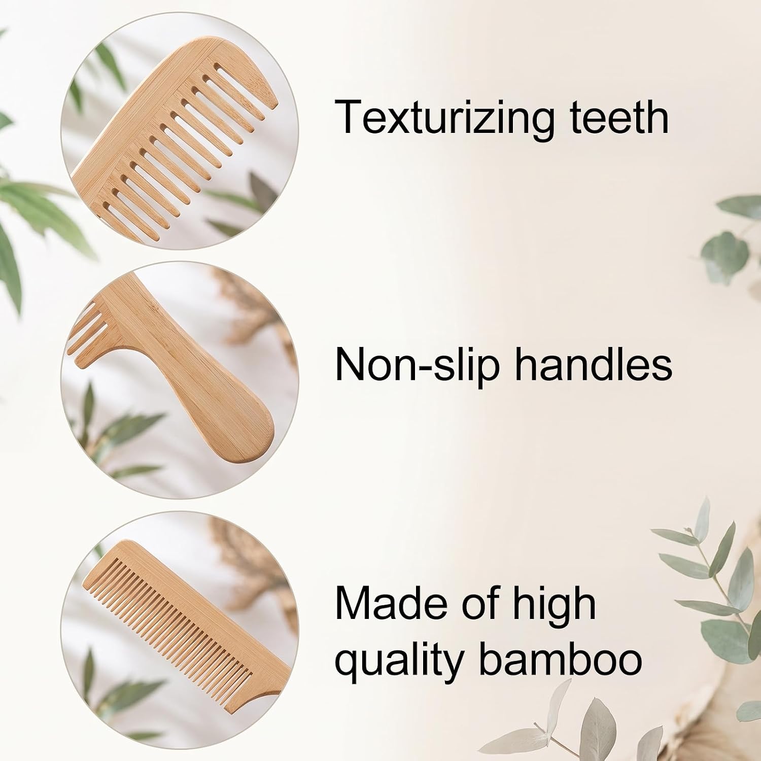 3PCS Bamboo Comb Natural Wooden Comb for Women