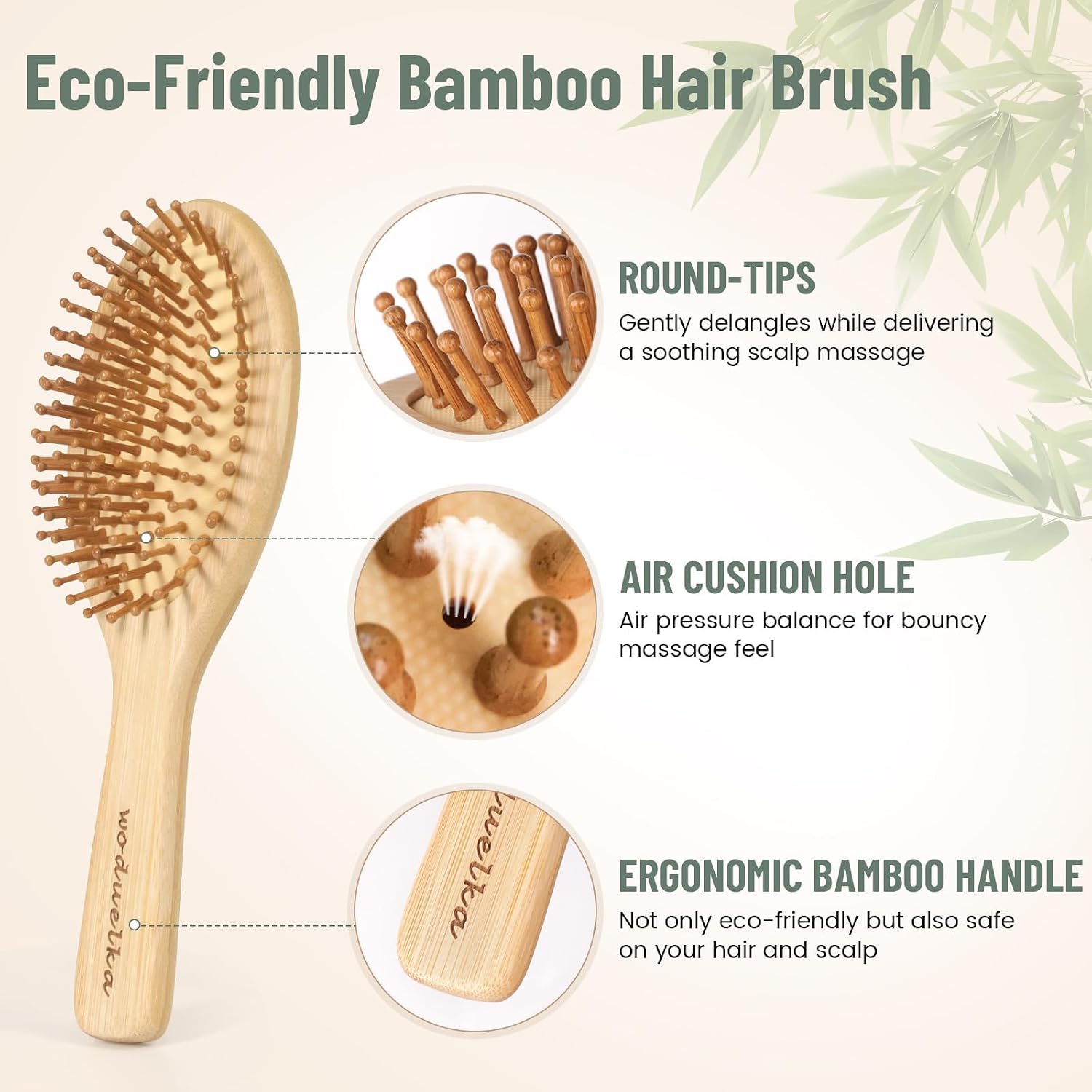 5 Pack Bamboo Hair Brush Set for Hair Growth, Detangling Comb Set