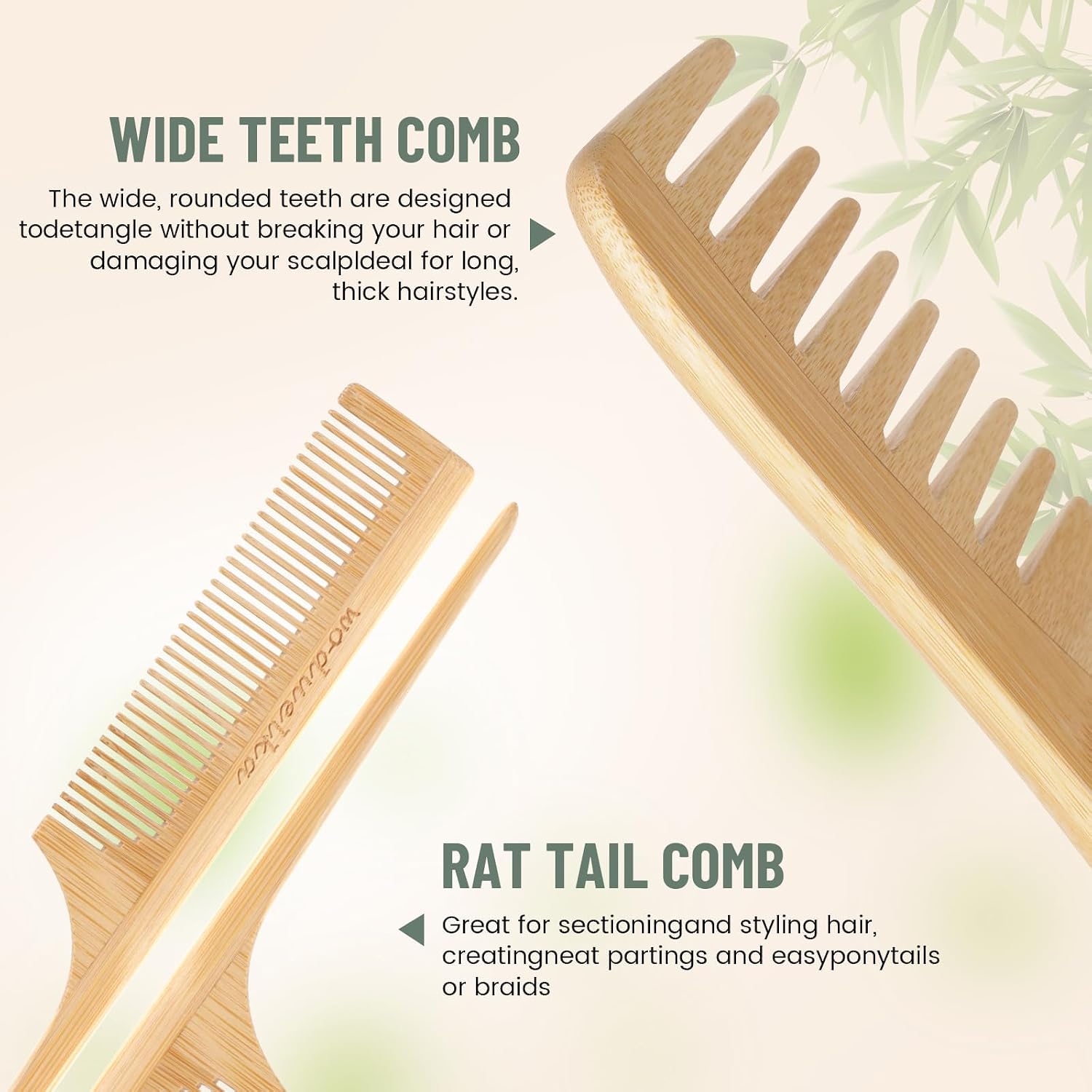 5 Pack Bamboo Hair Brush Set for Hair Growth, Detangling Comb Set