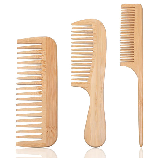 3PCS Bamboo Comb Natural Wooden Comb for Women
