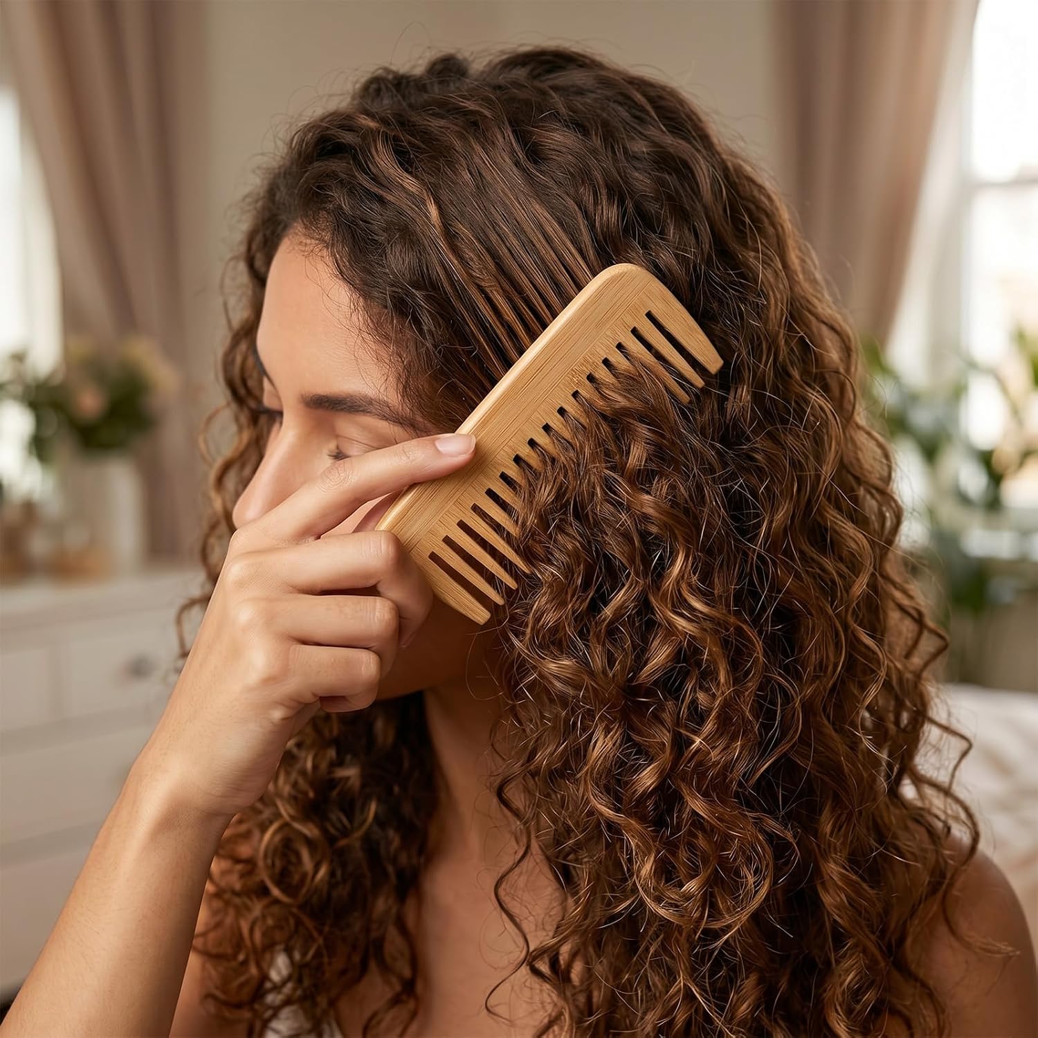 3PCS Bamboo Comb Natural Wooden Comb for Women
