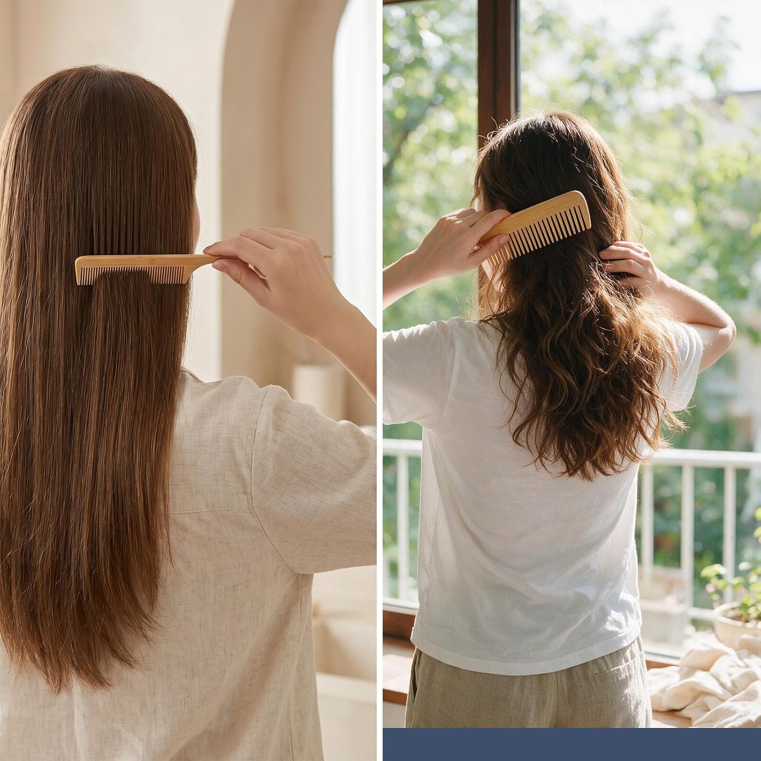 3PCS Bamboo Comb Natural Wooden Comb for Women