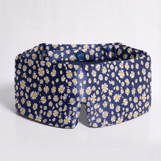 %100 Vesper Blue SIlk Daisy Patter Sleep Eye Mask