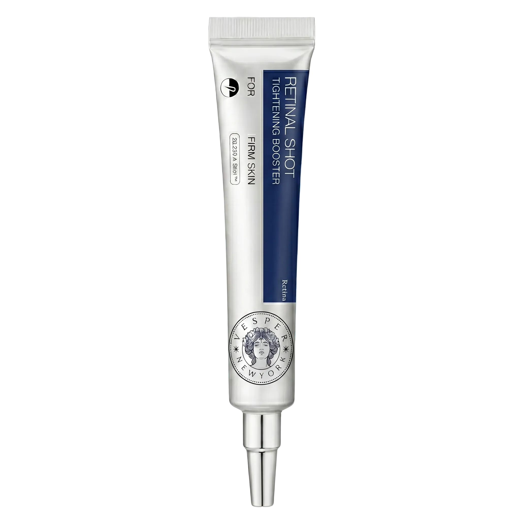 Skincare serum tube with blue gel on a white background