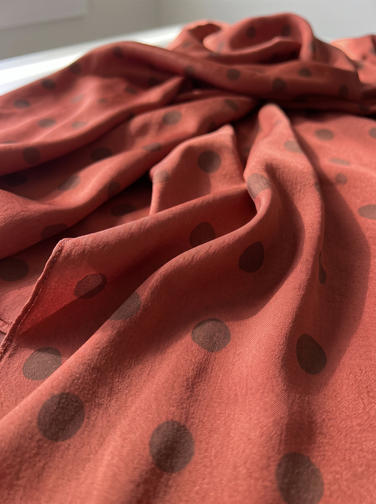 Silk Halter Mini Dress in Terracotta Dot