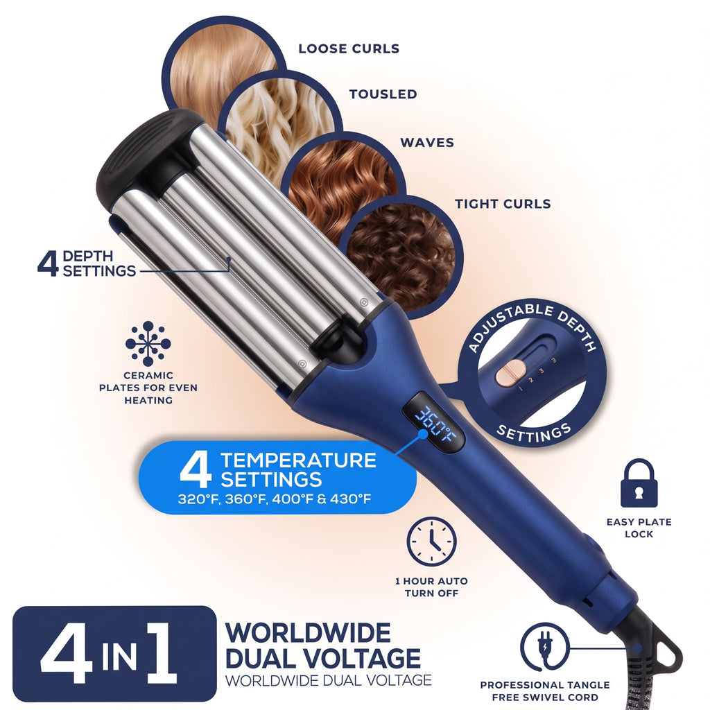 Vesper New York Multi-Waver Titanium 4-in-1  Triple Barrel Waver 1"