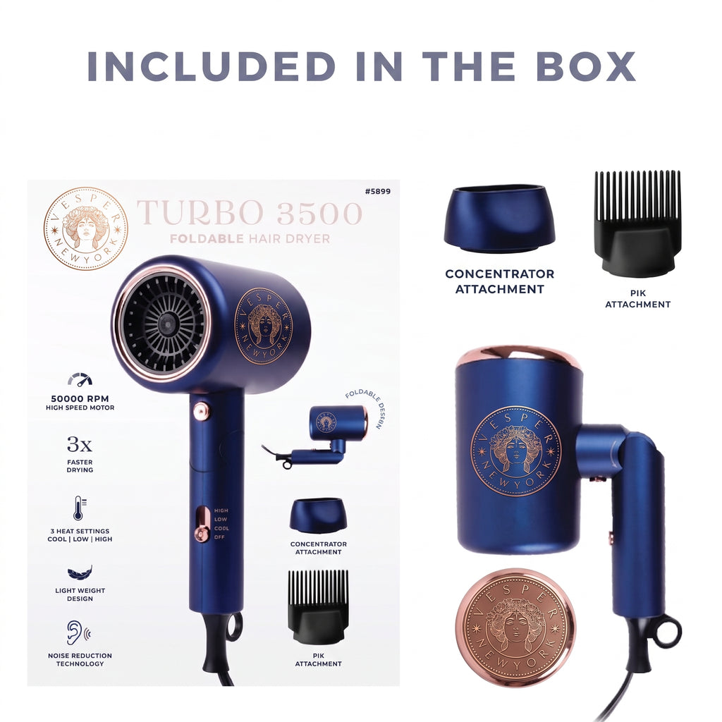 Salon Quality Turbo 3500 Foldable High-Speed Hair Dryer | Midnight Blue
