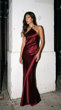 The Elora Liquid Silk Halter in Rich Burgundy