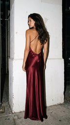 The Elora Liquid Silk Halter in Rich Burgundy