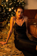 Mulberry silk slip midi dress with cowl neck in Colors - Final Sale