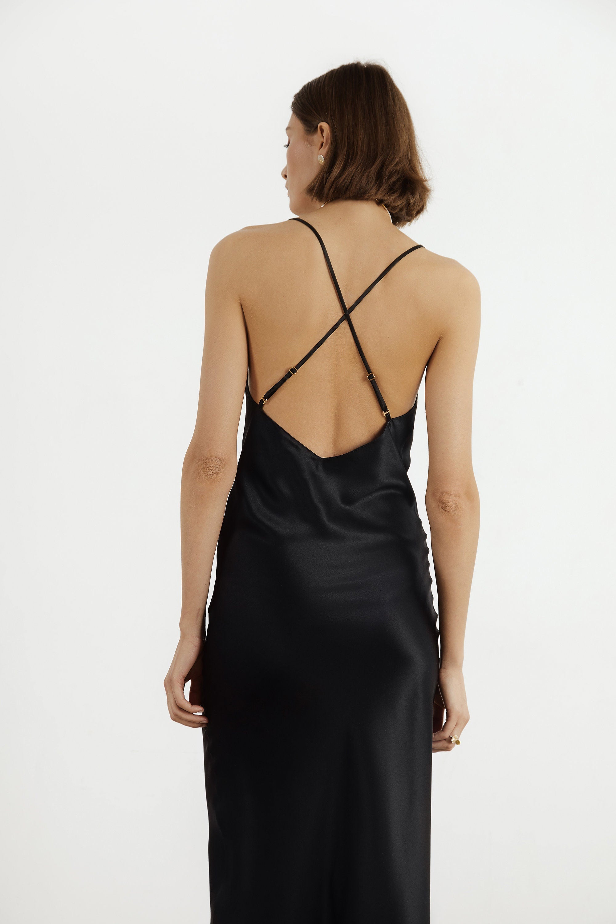 Mulberry silk slip midi dress with cowl neck in Colors - Final Sale