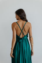 Emerald Green Silk Dress: Backless Cowl Neck Wedding Guest Dress