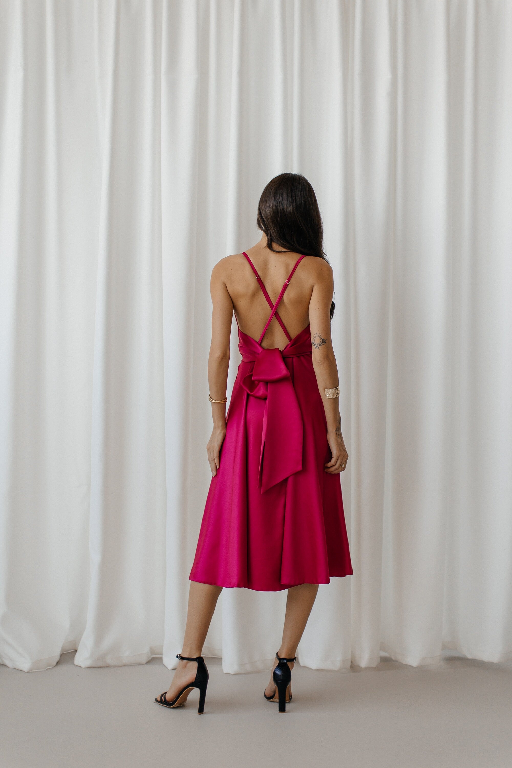 Emerald Green Silk Dress: Backless Cowl Neck Wedding Guest Dress