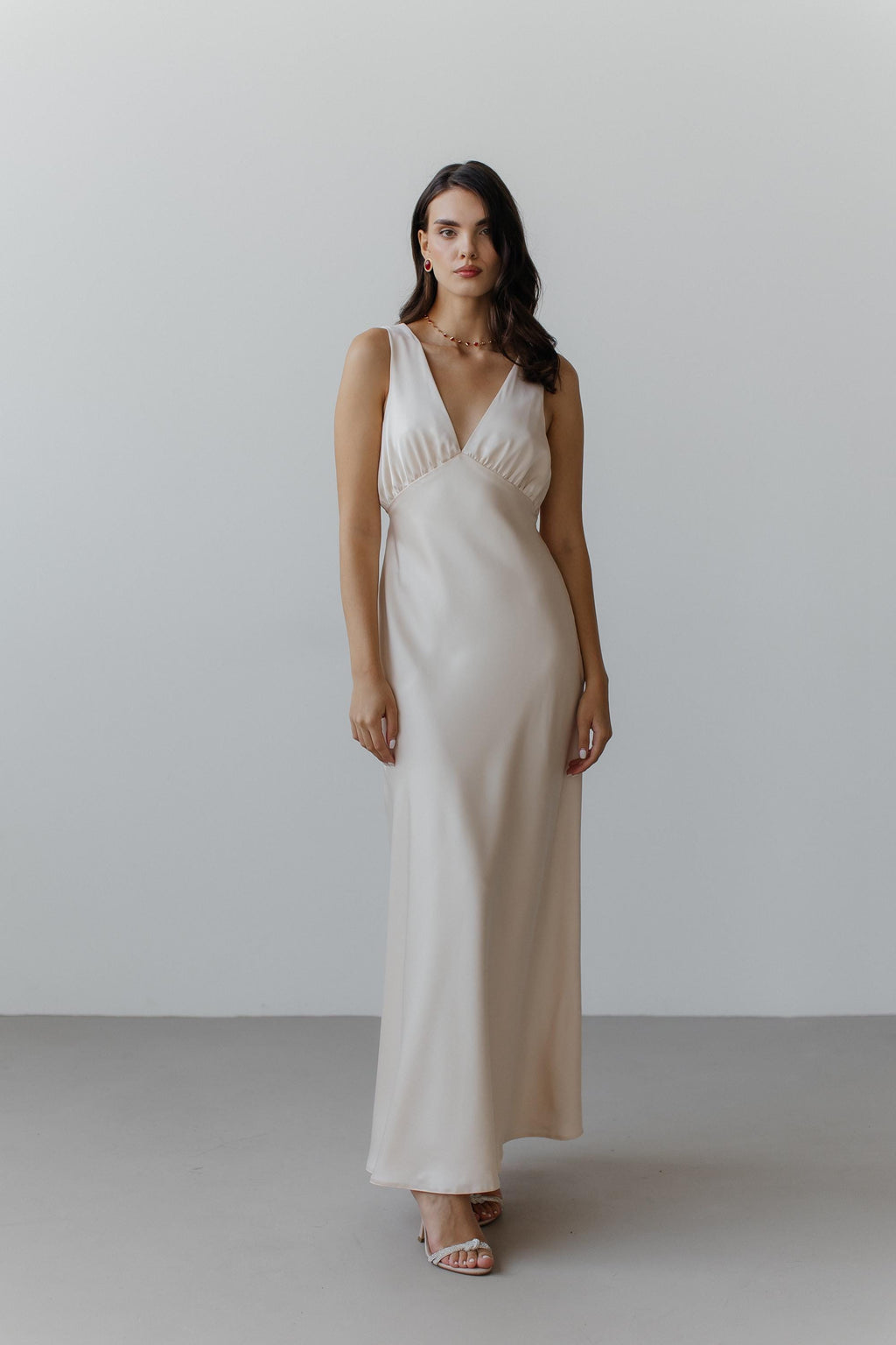 Ivory Silk Bridesmaid Dress: Open Back A-Line Maxi