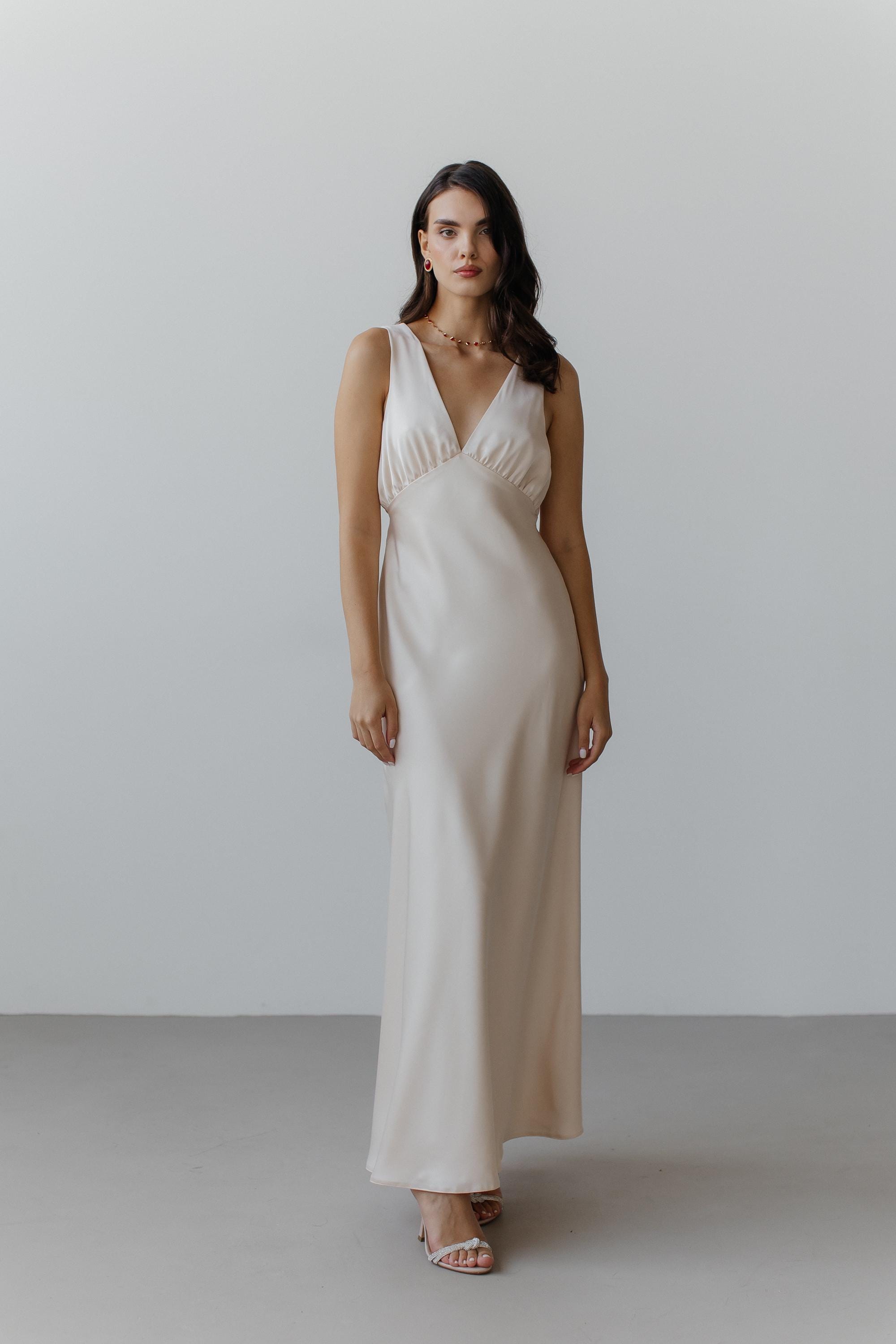 Ivory Silk Bridesmaid Dress: Open Back A-Line Maxi