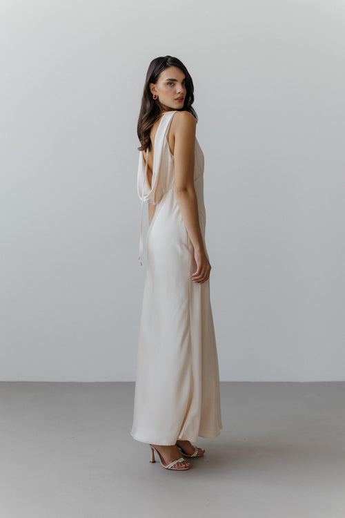 Ivory Silk Bridesmaid Dress: Open Back A-Line Maxi