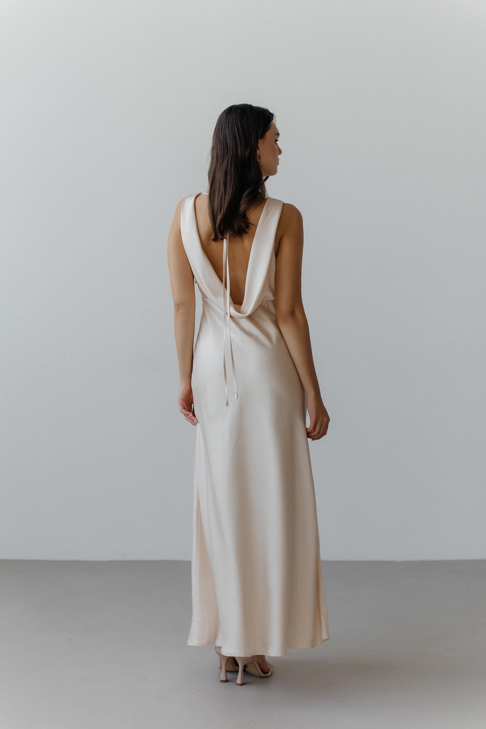 Ivory Silk Bridesmaid Dress: Open Back A-Line Maxi