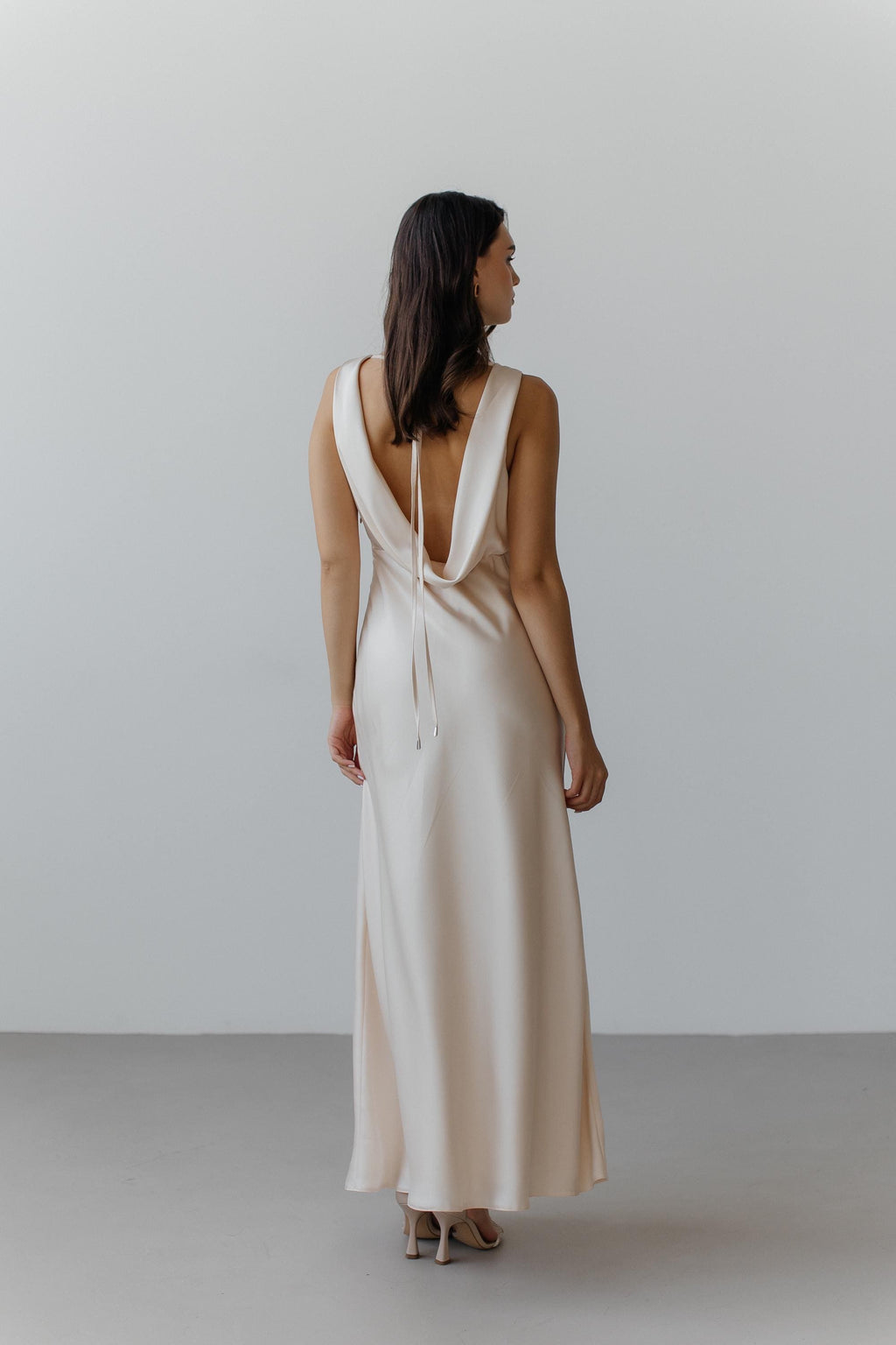 Ivory Silk Bridesmaid Dress: Open Back A-Line Maxi