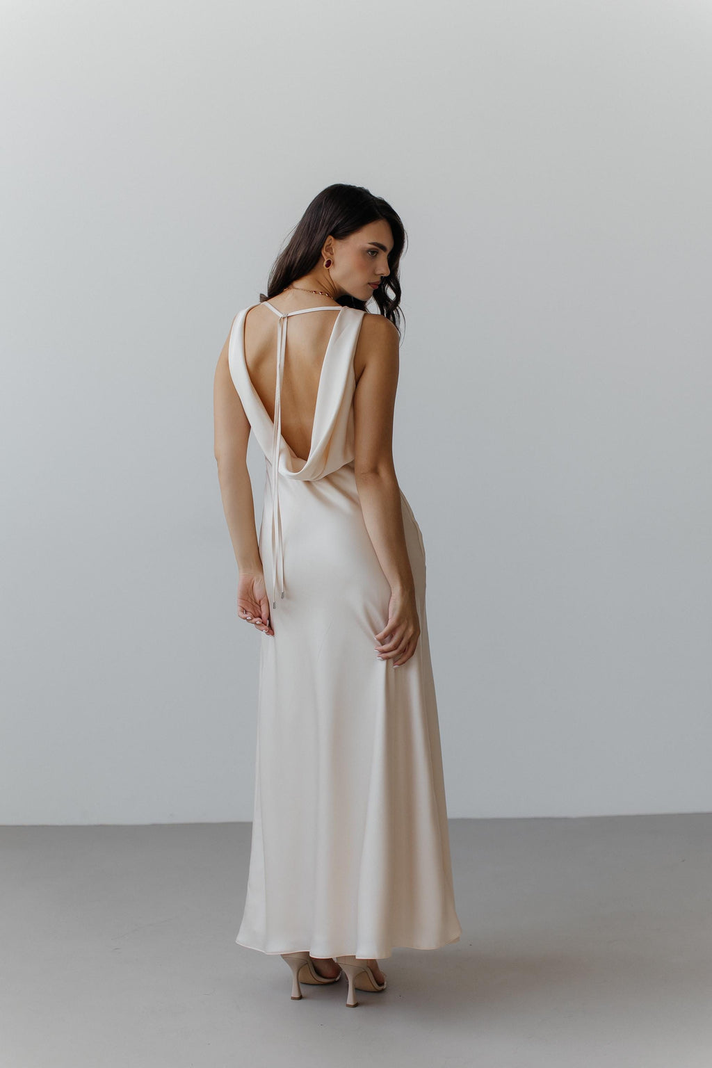 Ivory Silk Bridesmaid Dress: Open Back A-Line Maxi