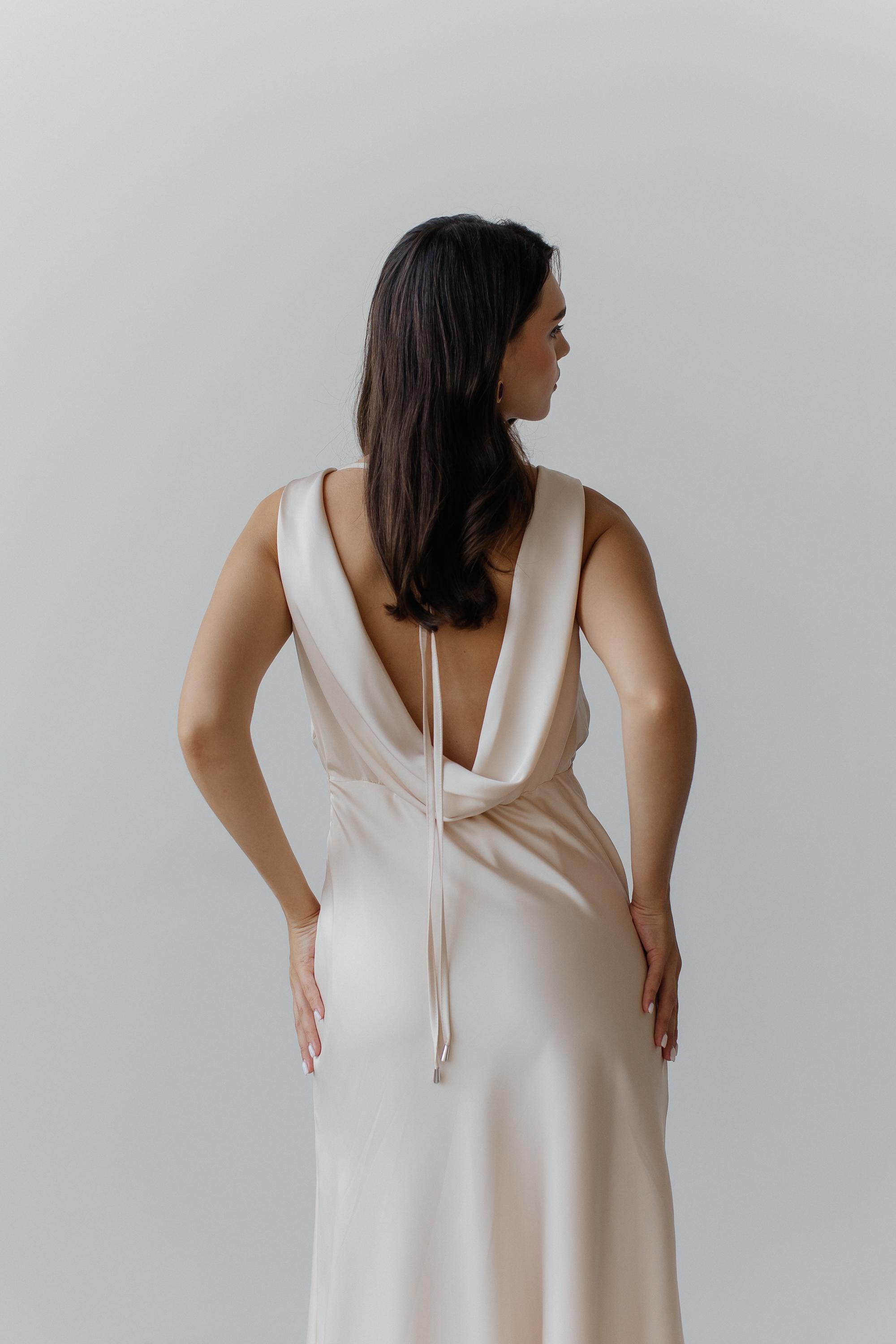 Ivory Silk Bridesmaid Dress: Open Back A-Line Maxi