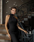 Parisian Satin Maxi Evening Gown, Avant Garde Bridesmaid Dress