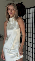 High neck backless silk-satin mini dress Halter short slip cami dress
