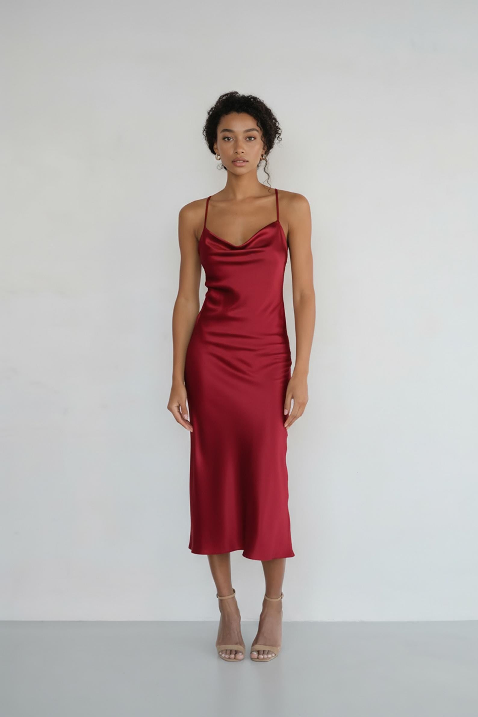 Mulberry silk slip midi dress with cowl neck in Colors - Final Sale