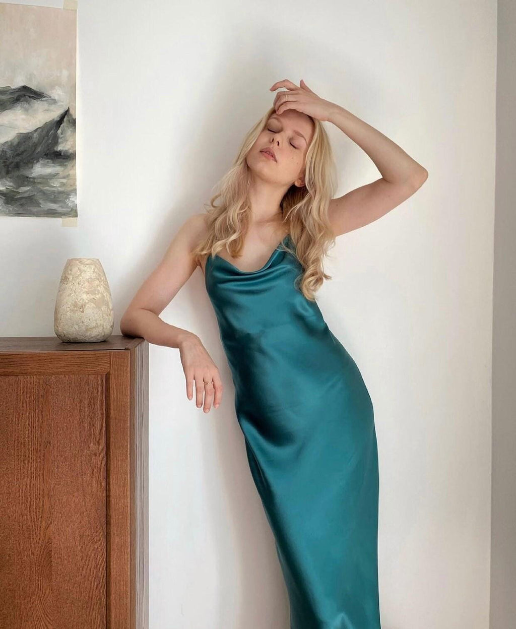 Mulberry silk slip midi dress with cowl neck in Colors - Final Sale