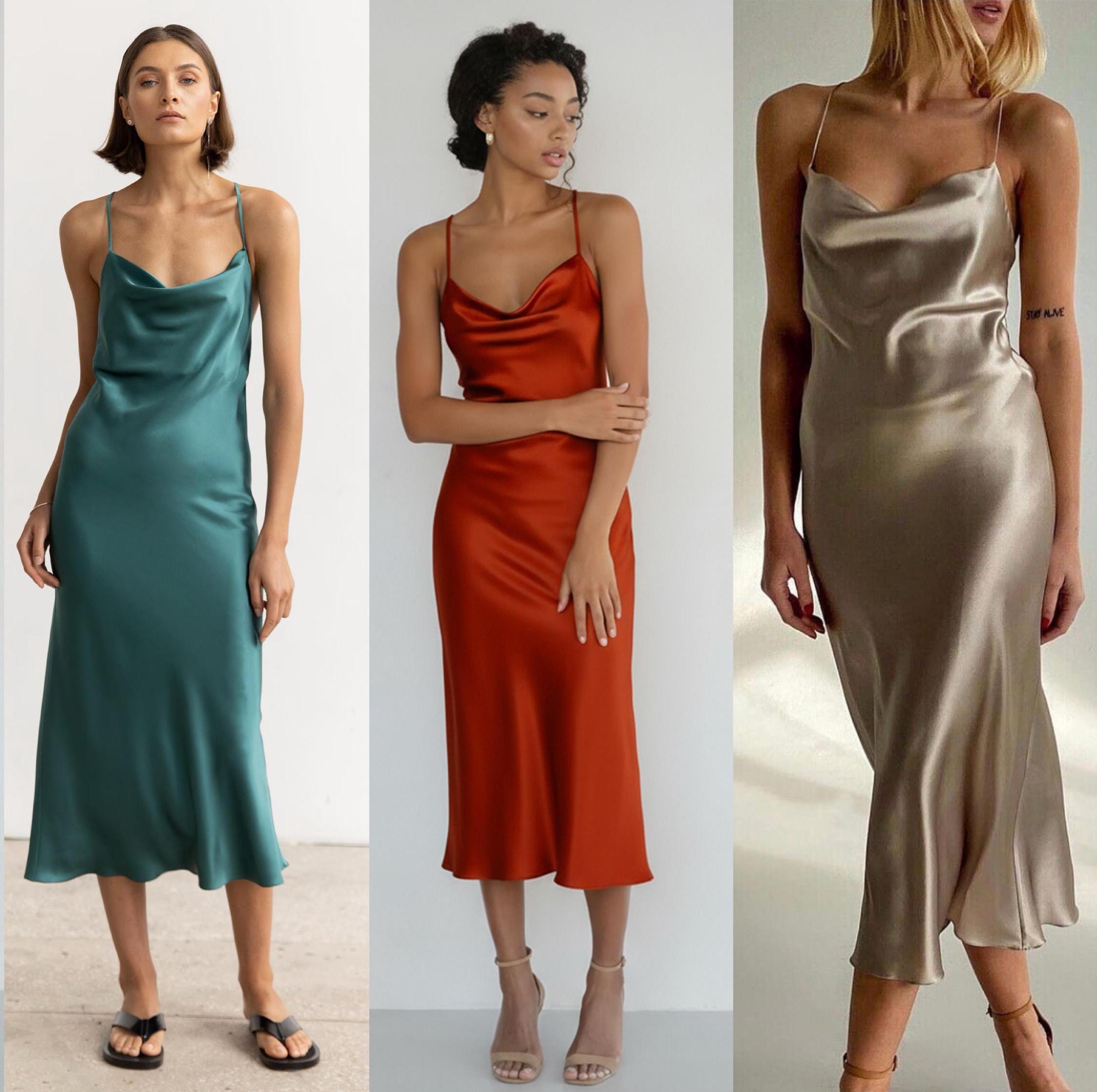 Mulberry silk slip midi dress with cowl neck in Colors - Final Sale