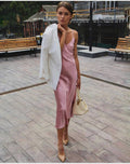 Mulberry silk slip midi dress with V neck in Colors - Final Sale
