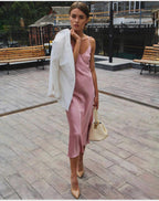 Mulberry silk slip midi dress with V neck in Colors - Final Sale