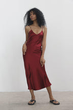Mulberry silk slip midi dress with V neck in Colors - Final Sale