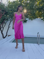 Mulberry silk slip midi dress with V neck in Colors - Final Sale