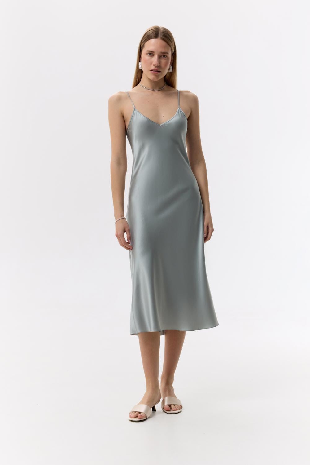 Mulberry silk slip midi dress with V neck in Colors - Final Sale