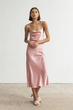 Mulberry silk slip midi dress with cowl neck in Colors - Final Sale