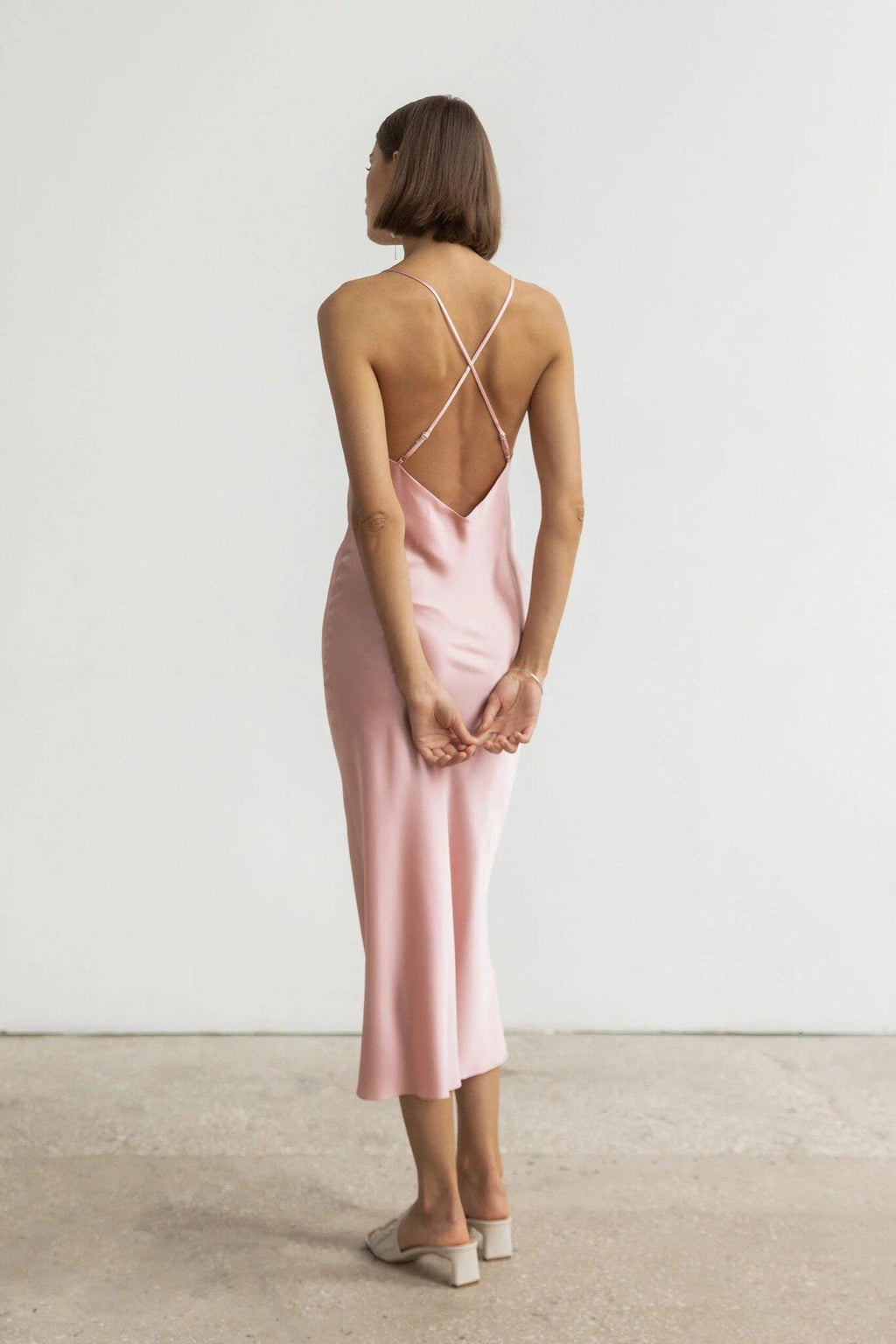 Mulberry silk slip midi dress with cowl neck in Colors - Final Sale