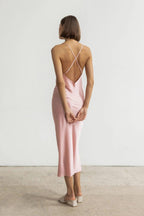Mulberry silk slip midi dress with cowl neck in Colors - Final Sale