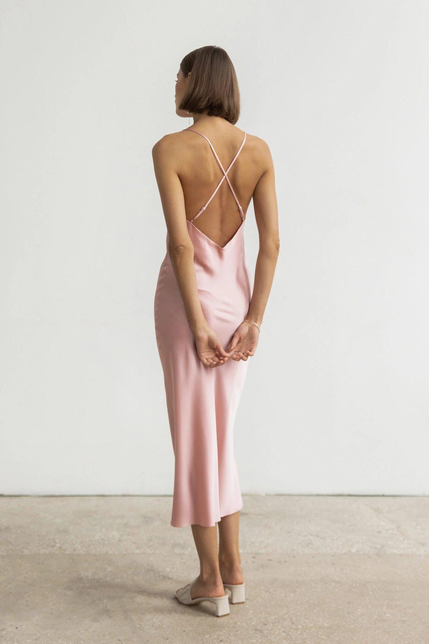 Mulberry silk slip midi dress with cowl neck in Colors - Final Sale