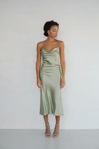 Mulberry silk slip midi dress with cowl neck in Colors - Final Sale