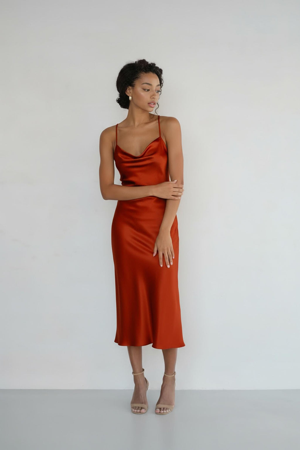 Mulberry silk slip midi dress with cowl neck in Colors - Final Sale
