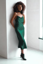 Mulberry silk slip midi dress with cowl neck in Colors - Final Sale