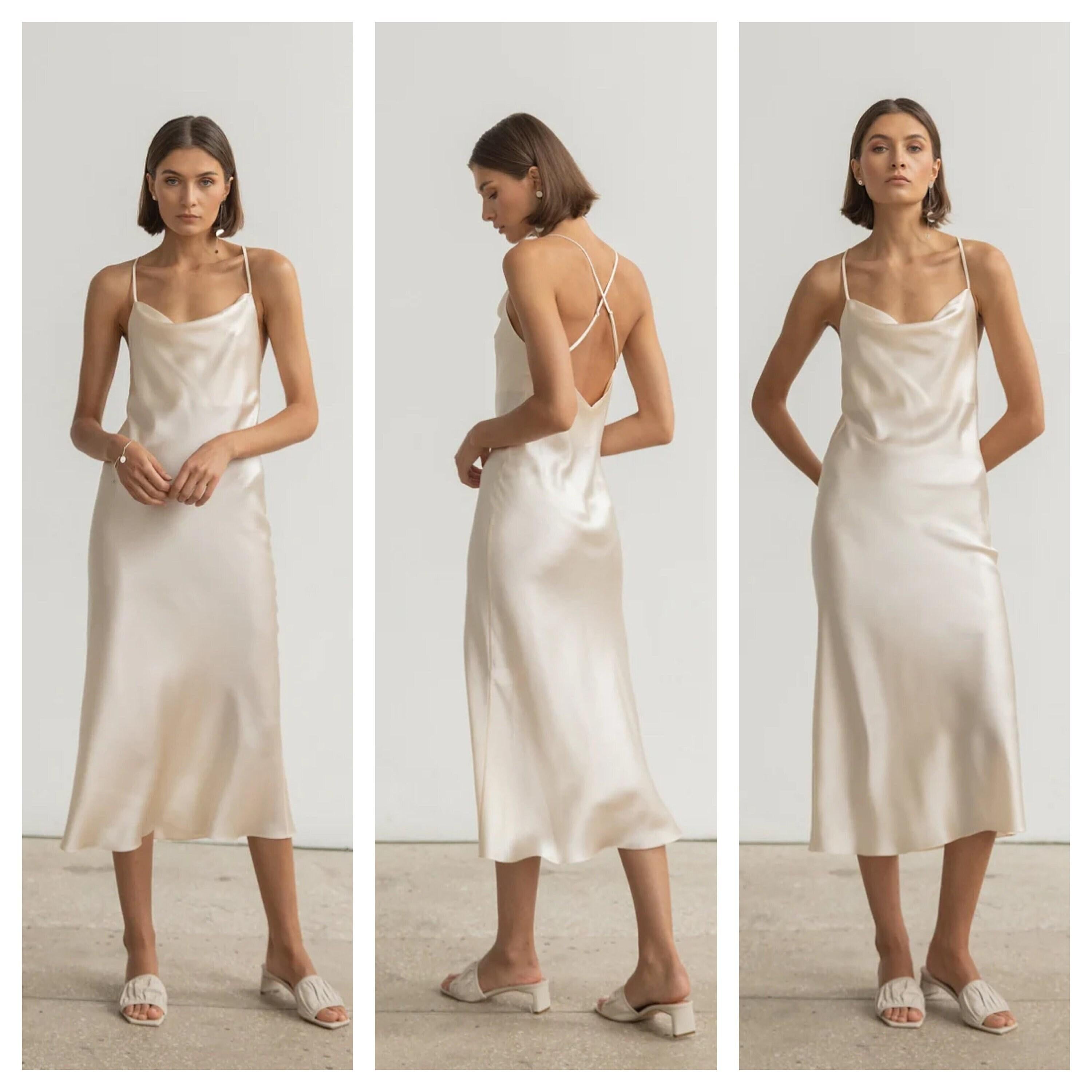 Mulberry silk slip midi dress with cowl neck in Colors - Final Sale