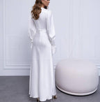 Ivory Satin Floor Length Dress : Elegant Long Sleeve Gown for Civil Wedding, Rehearsal Dinner ,Minimal Bridal Look or Engagement Party