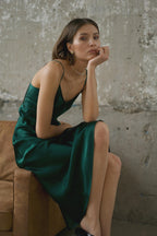 Mulberry silk slip midi dress with V neck in Colors - Final Sale